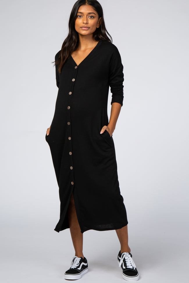 Black Button Down Long Sleeve Maternity ...